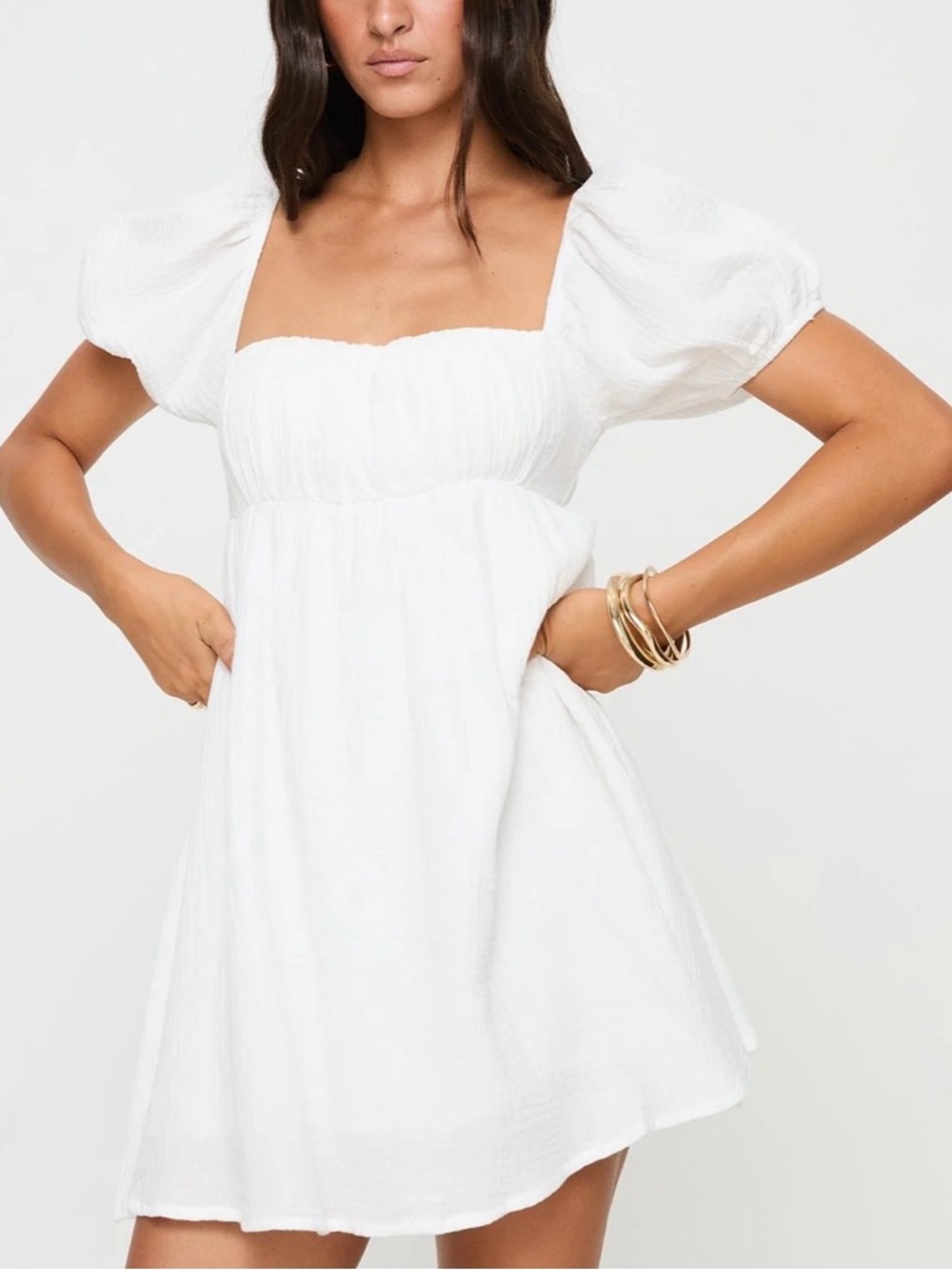 Princess Polly Let’s Dance  White Square Neck Puff-Sleeve Mini Dress